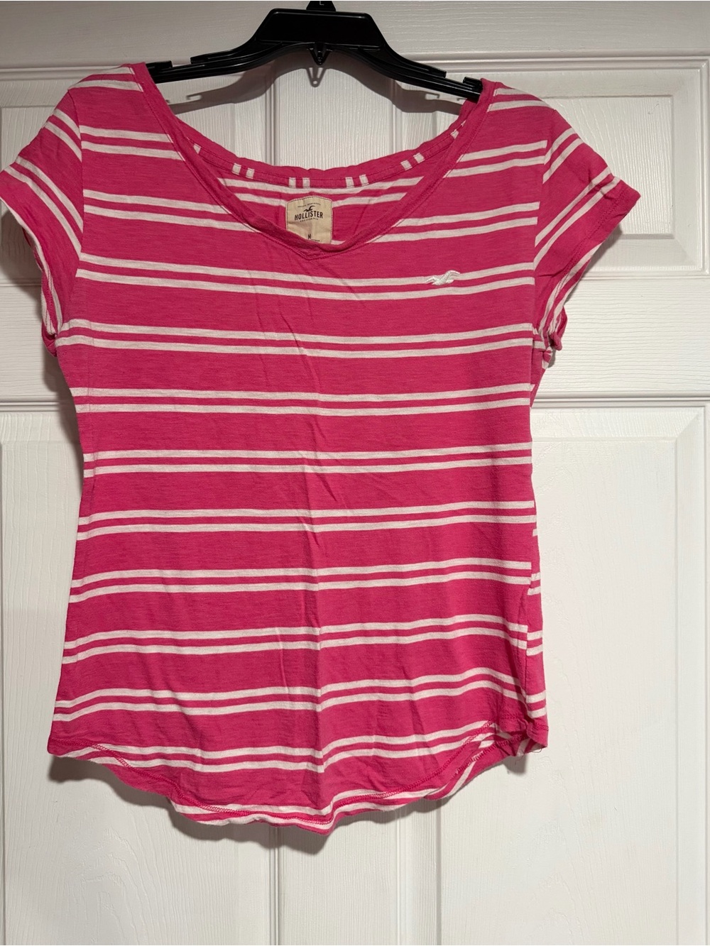 Hollister Hot Pink & White Striped Short Sleeve Tee